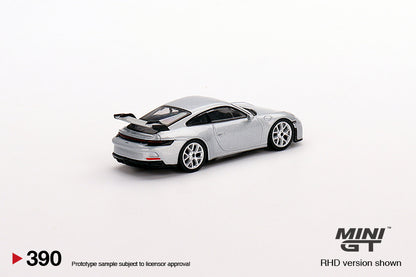 MiniGT 1:64 Porsche 911 (992) GT3 GT Silver Metallic MiJo Exclusive #390