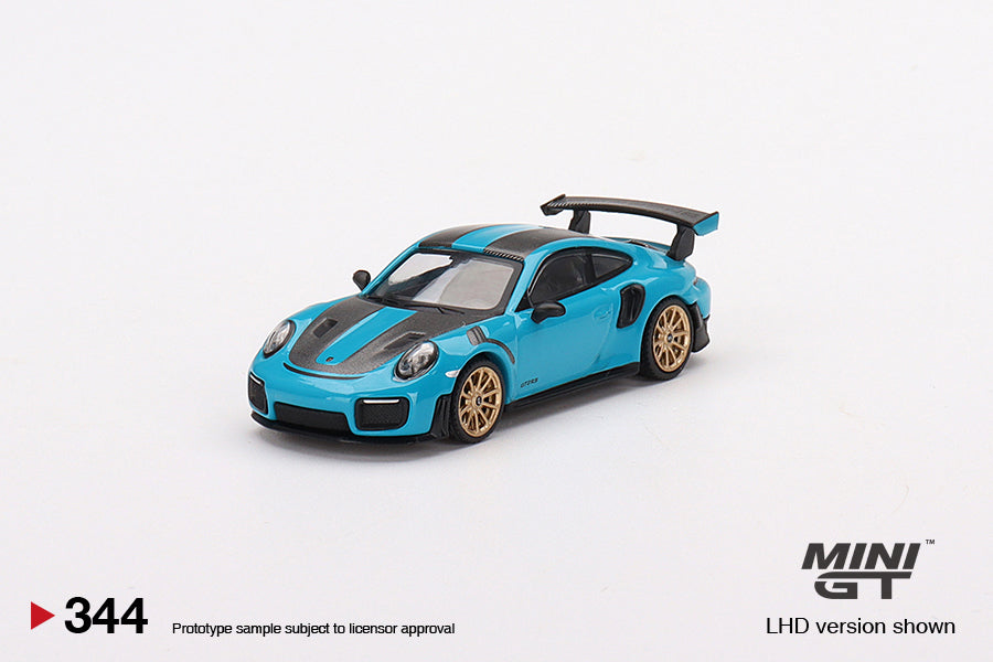 MiniGT Porsche 911 (991) GT2 RS Weissach Package Miami Blue MiJo Exclusive #344