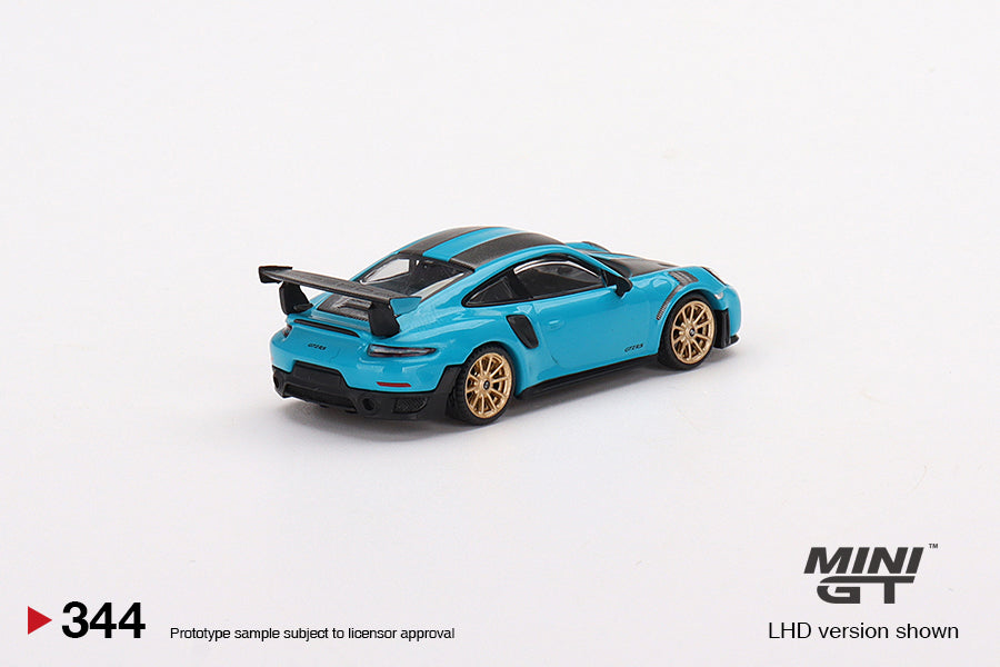 MiniGT Porsche 911 (991) GT2 RS Weissach Package Miami Blue MiJo Exclusive #344