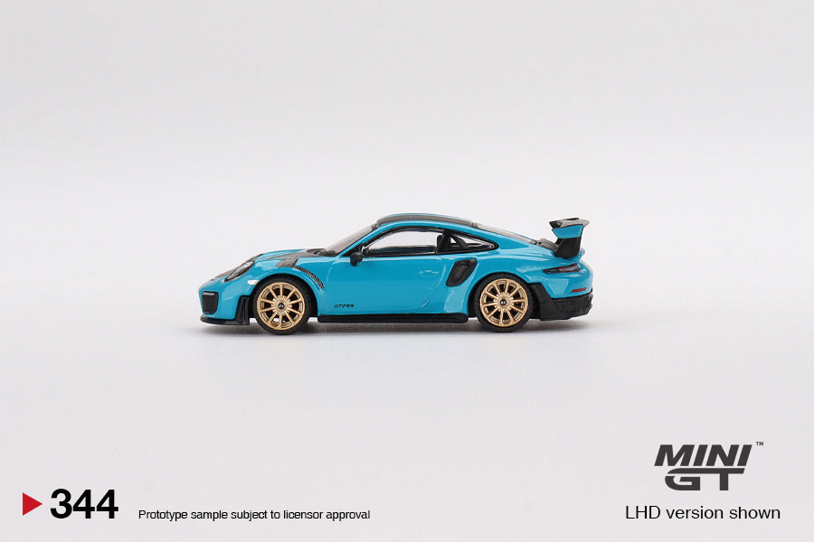 MiniGT Porsche 911 (991) GT2 RS Weissach Package Miami Blue MiJo Exclusive #344