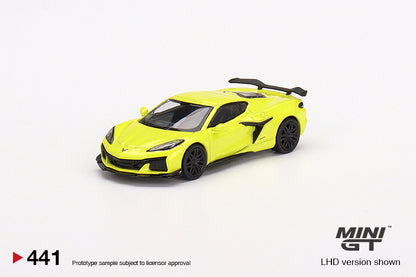 MiniGT 1:64 2023 Chevrolet Corvette Z06 Accelerate Yellow – MiJo Exclusive #441