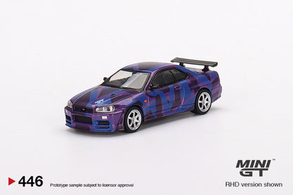 MiniGT 1:64 Nissan Skyline GT-R (R34) V-Spec II MINI GT Digital Camouflage Purple #446