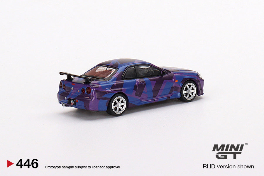 MiniGT 1:64 Nissan Skyline GT-R (R34) V-Spec II MINI GT Digital Camouflage Purple #446