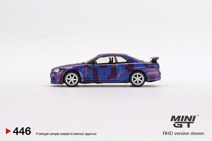 MiniGT 1:64 Nissan Skyline GT-R (R34) V-Spec II MINI GT Digital Camouflage Purple #446