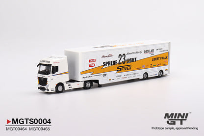 MiniGT 1:64 LBWK Racing Transporter Set Mercedes Actros With Silvia S15 Silhouette