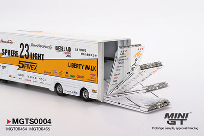 MiniGT 1:64 LBWK Racing Transporter Set Mercedes Actros With Silvia S15 Silhouette