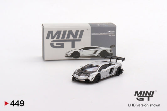 MiniGT 1:64 LB Works Lamborghini Aventador Limited Edition Matte Silver - MiJo Exclusive #449