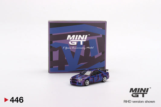 MiniGT 1:64 Nissan Skyline GT-R (R34) V-Spec II MINI GT Digital Camouflage Purple #446