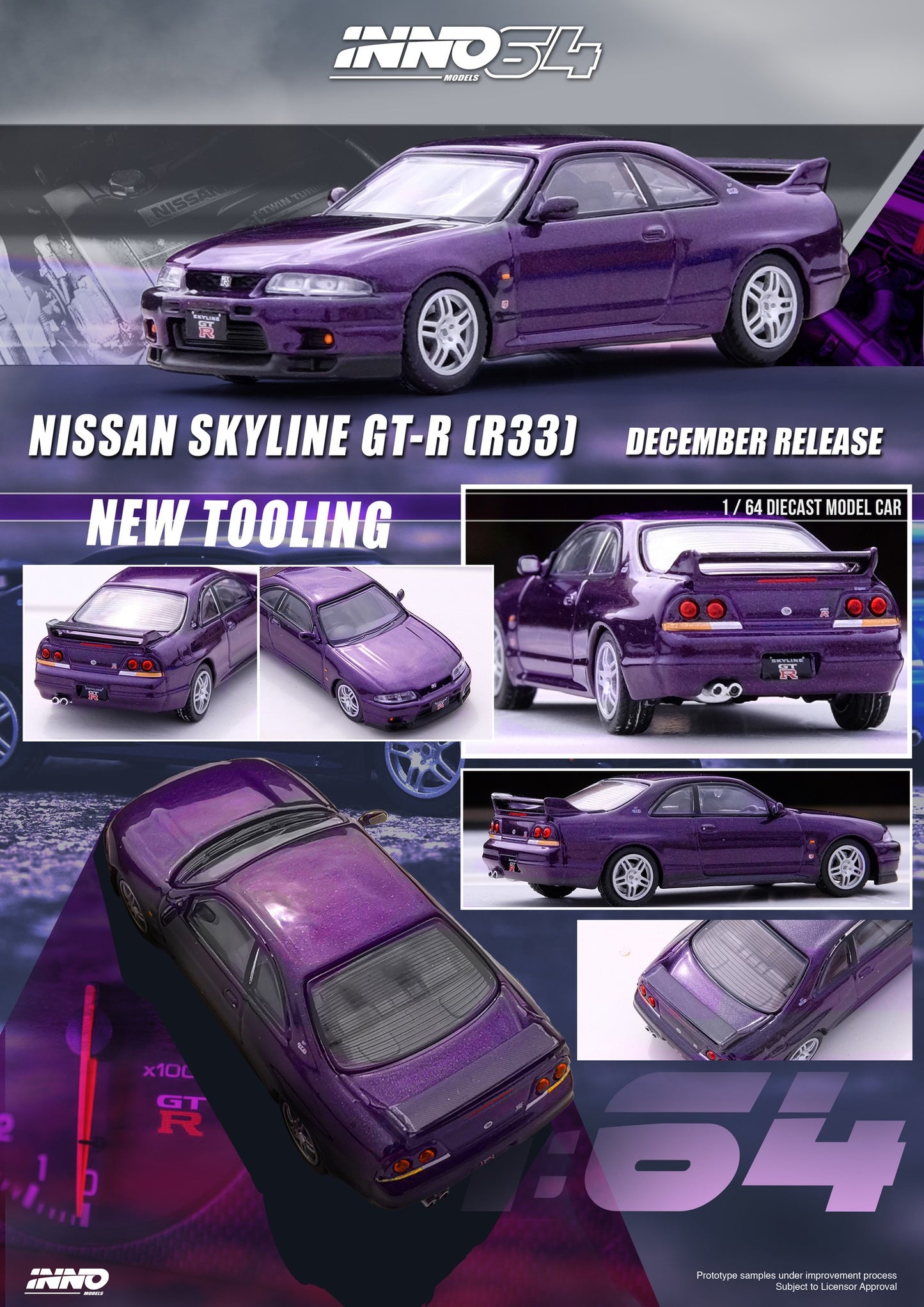 Inno64 1:64 Nissan Skyline GT-R R33 Midnight Purple