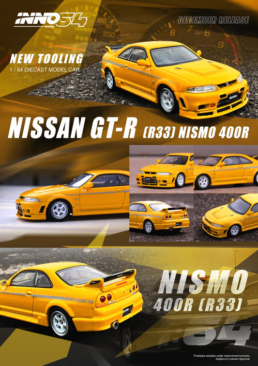 Inno64 1:64 Nissan GT-R R33 Nismo 400R Yellow