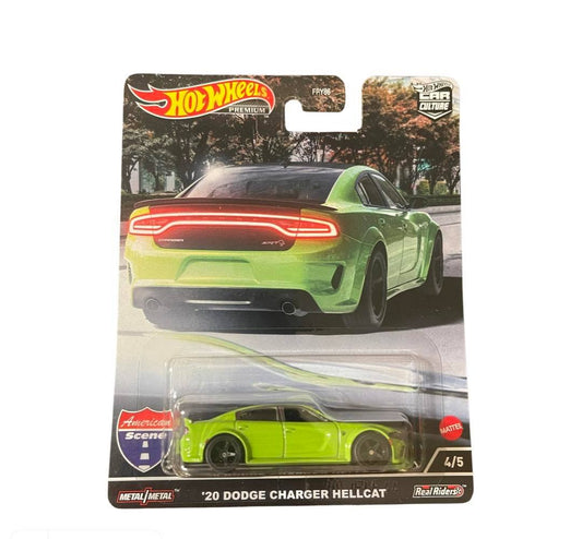 Hot Wheels Premium Car Culture '20 Dodge Charger Hellcat Lime Green (American Scene 4/5) In Protector