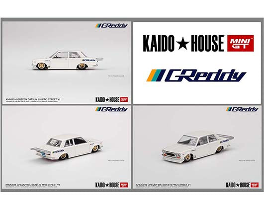 MiniGT x Kaido House 1:64 Datsun 510 Pro Street GREDDY Pearl White