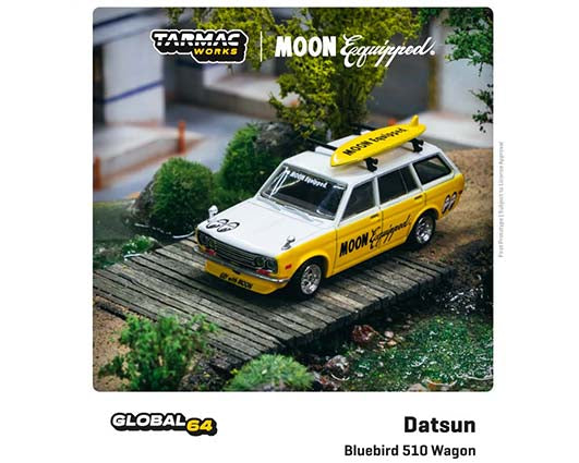 Tarmac Works 1:64 Datsun Bluebird 510 Wagon Mooneyes Moon Equipped with Surfboard Global64