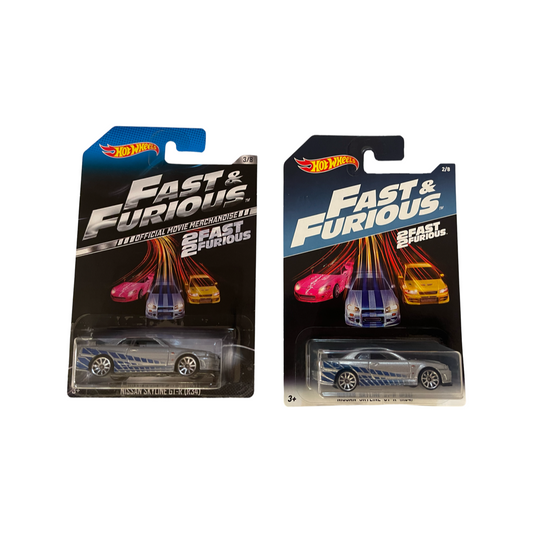 Hot Wheels Mainline Fast And Furious Nissan Skyline GT-R R34 Pair