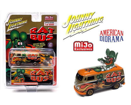 Johnny Lightning X American Diorama 1964 Volkswagen Rat Fink Rat Bus With Rat Fink Figure