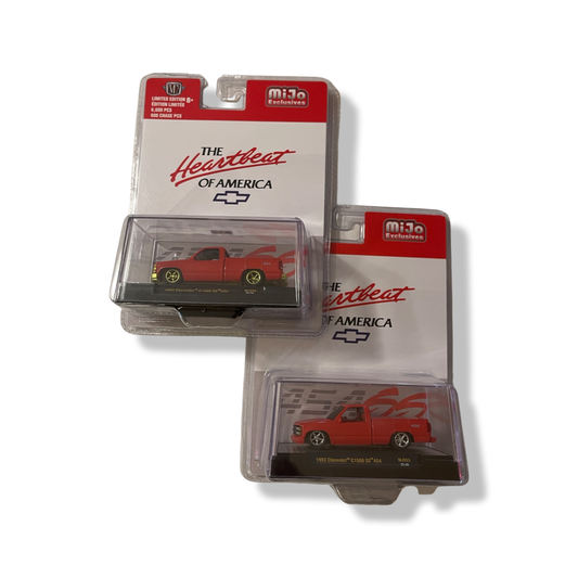 M2 Machines 1:64 1993 Chevrolet C1500 454SS Red with Bed Cover – MiJo Exclusive - Set With Chase