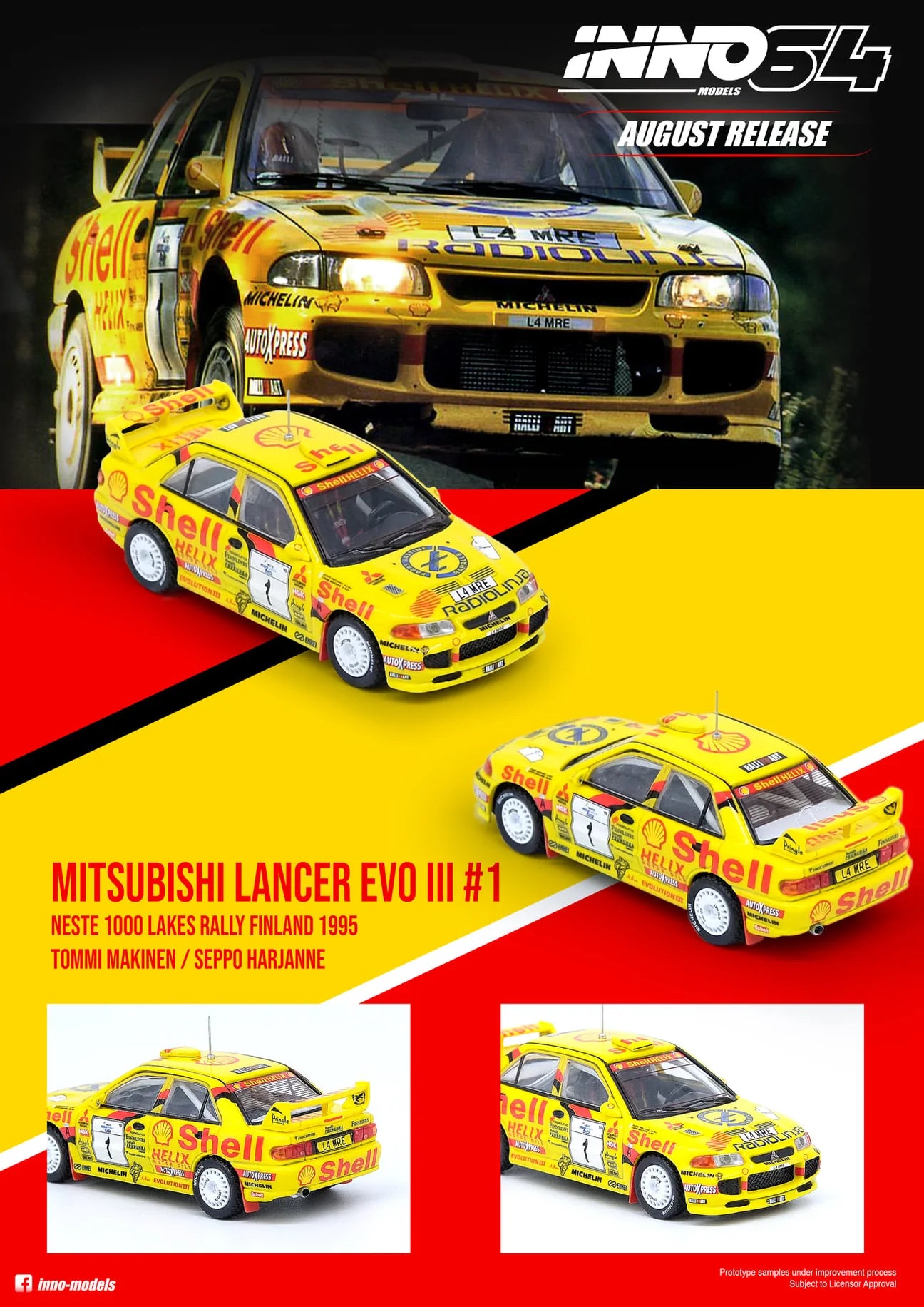 Inno64 1:64 Mitsubishi Lancer Evolution III #1 "Ralliart Shell" Neste 1000 Lakes Rally Finland 1995 Tommi Makinen / Seppo Harjanne