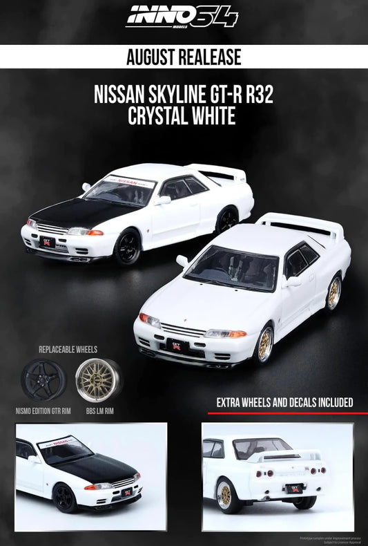 Inno64 1:64 Nissan Skyline GT-R R32 Nismo Crystal White With Extra Wheels & Decals