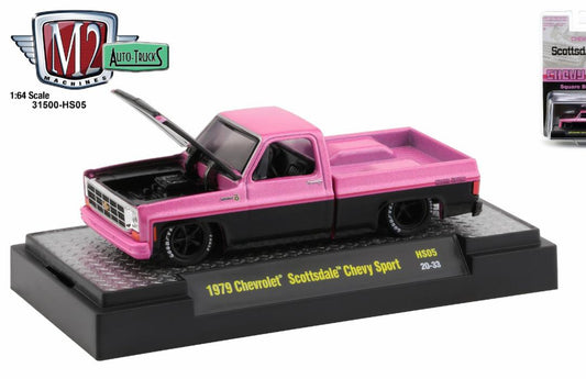 M2 Machines 1:64 Hobby Exclusive 1979 Chevrolet Scottsdale Sport Pink & Black 2 Tone