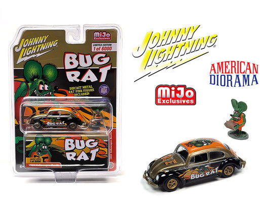 Johnny Lightning X American Diorama 1965 Volkswagen Beetle Rat Fink Rat Bug With Rat Fink Figure