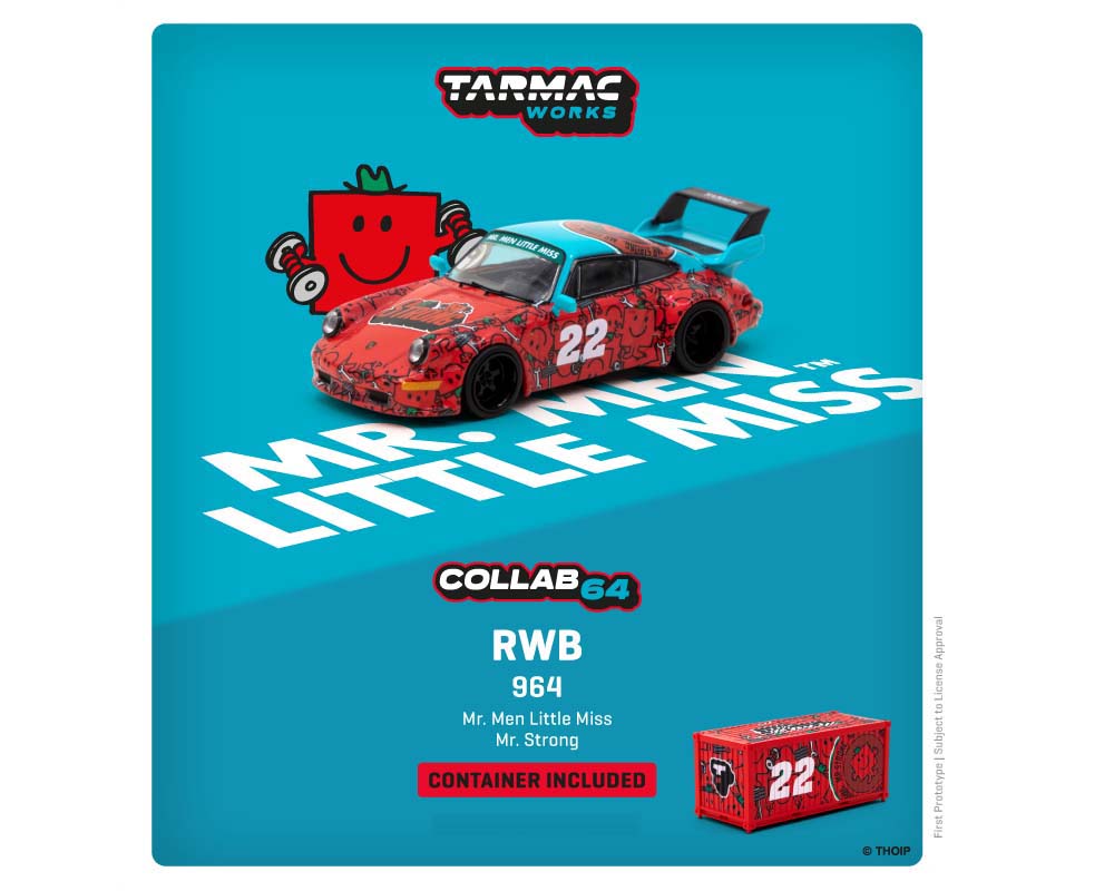 Tarmac Works 1:64 Porsche RWB 964 Mr. Men Little Miss Mr. Strong with Container