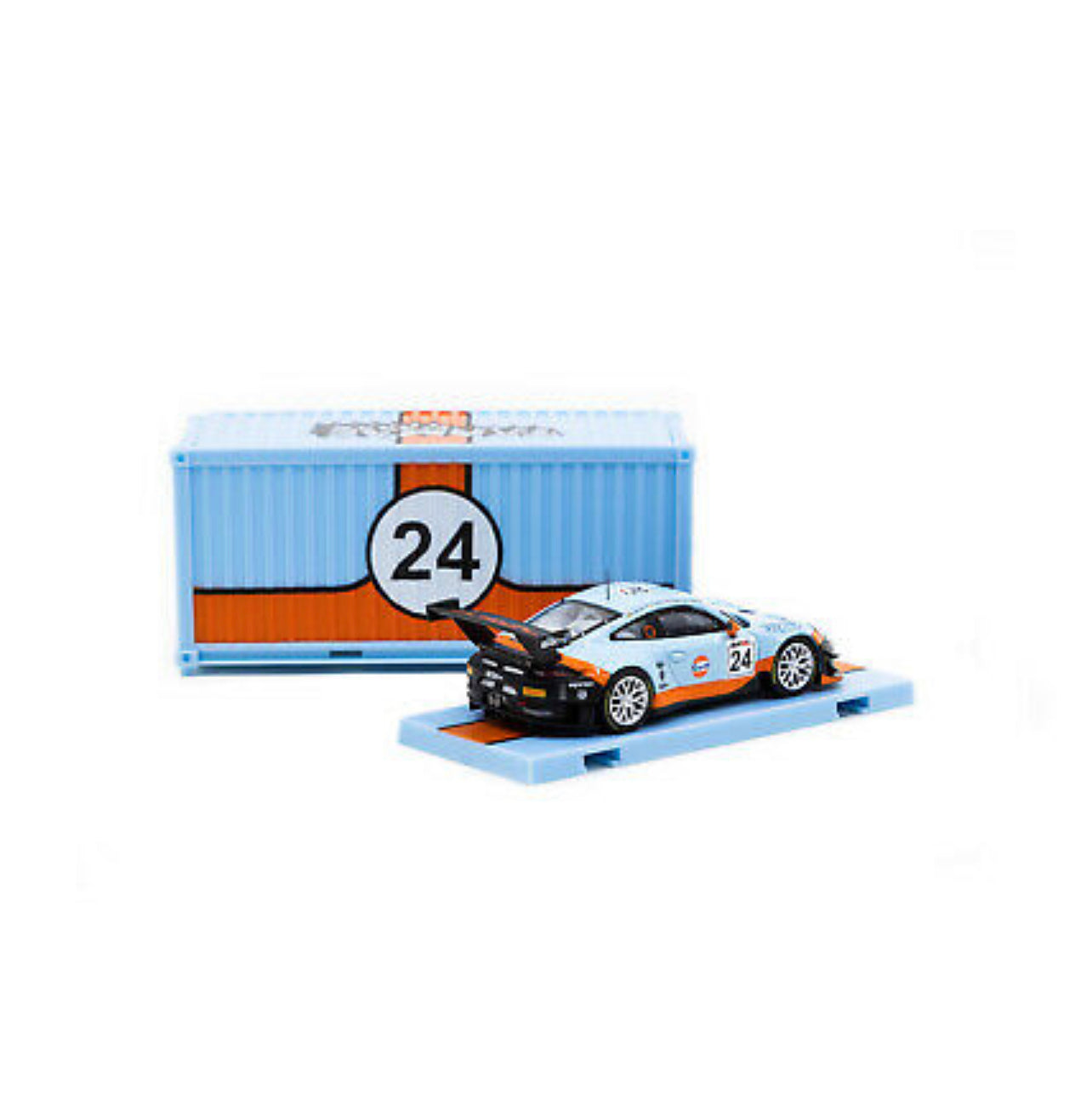 Tarmac Works 1:64 Porsche 911 GT3 R (991) GULF 12h 2018 Goethe / Hall / Fatien / Grogor With Container