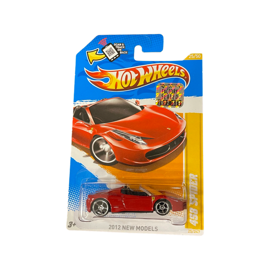 Hot Wheels 2012 Mainline Ferrari 458 Spider Red Factory Sealed