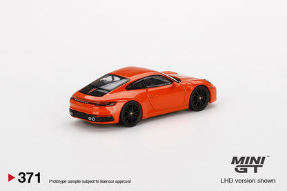 MiniGT 1:64 Porsche 911 (992) Carrera 4S Lava Orange MiJo Exclusive #371