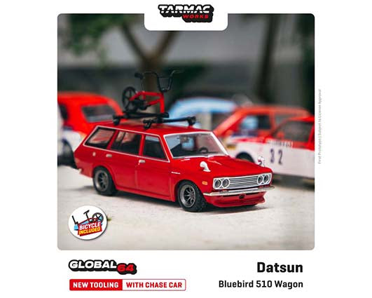 Tarmac Works 1:64 Global 64 Datsun Bluebird 510 Wagon With Bike & Rack