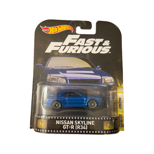 Hot Wheels 1:64 Premium 2016 Retro Entertainment Series Fast & Furious Nissan Skyline R34 GTR Blue