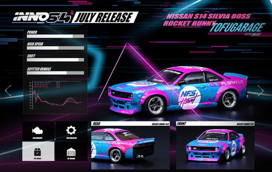 Inno64 1:64 Nissan Silvia S14 TofuGarage Rocket Bunny Boss Aero Need For Speed NFS