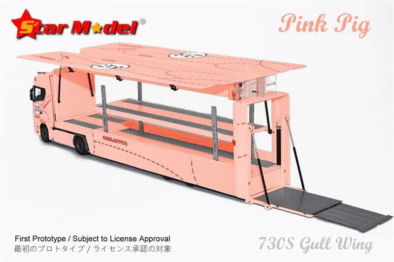 Star Model Kengfai 1:64 Scania 730S Gull Wing Transporter Pink Pig 