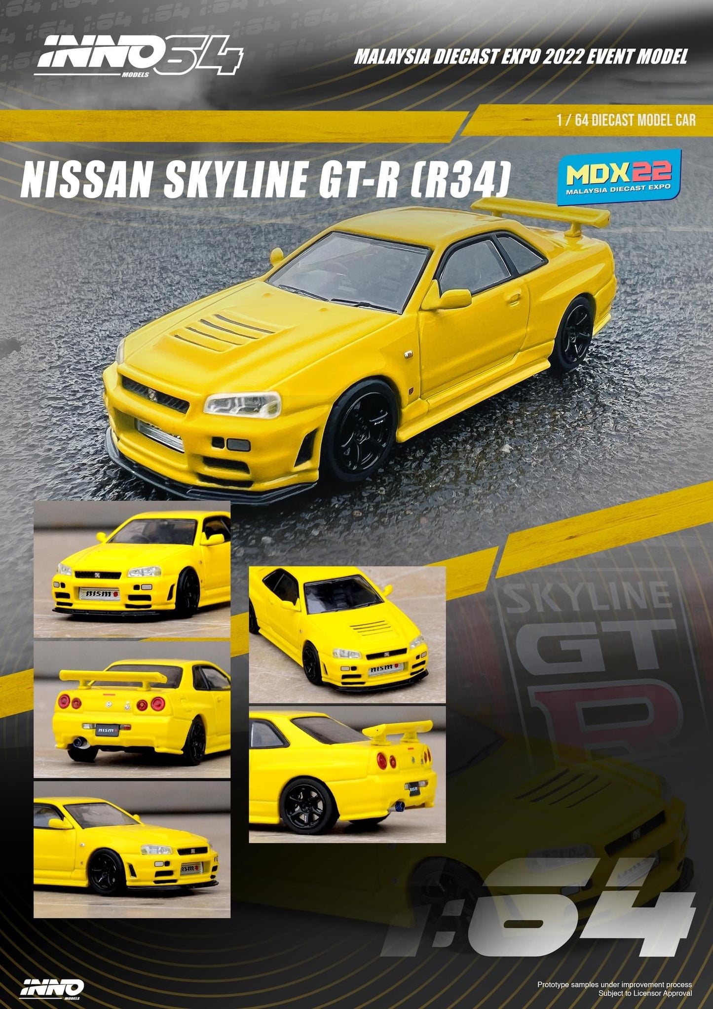 Inno64 1:64 Nissan Skyline GT-R R34 Yellow - Malaysia DieCast Expo 2022 Event Model