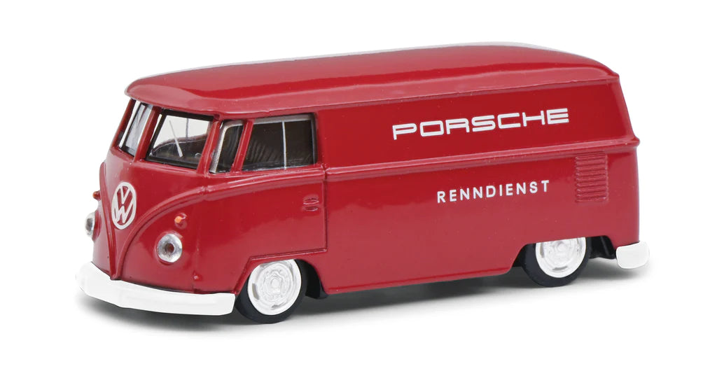 Tarmac Works X Schuco 1:64 Volkswagen VW T1 Low Rider Box Van - Red “Porsche Renndienst”