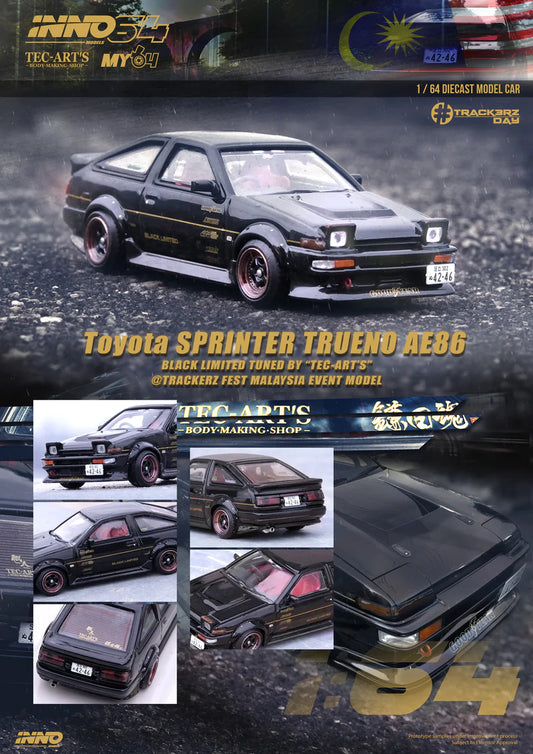 Inno64 1:64 Toyota Sprinter Trueno AE86 Black Limited Tuned By Tec-Arts Malaysia Event Model