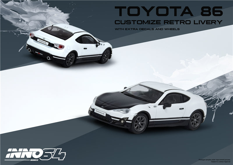 Inno64 1:64 Toyota 86 White Customize Retro Livery W/ Extra Wheels