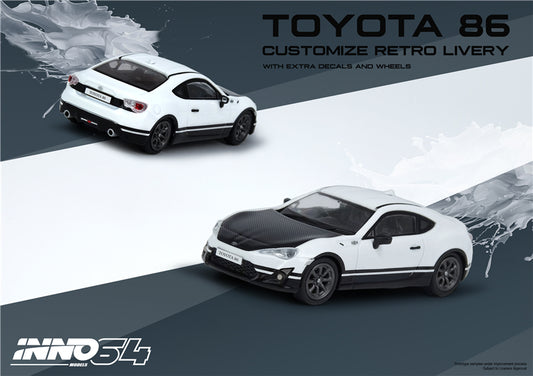 Inno64 1:64 Toyota 86 White Customize Retro Livery W/ Extra Wheels