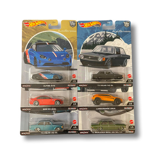 Hot Wheels 2022 Premium Car Culture Auto Strasse Set of 6 With Chase Included