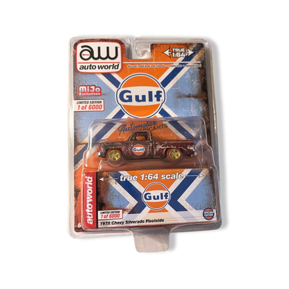 Auto World MiJo Exclusive 1:64 1978 Chevrolet Silverado GULF (Patina Rust) Regular & Chase Pair