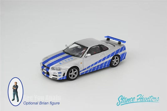 Stance Hunters x ArtWork 1:64 Nissan Skyline GT-R R34 Nismo Z-Tune Silver With Figure (F&F Inspired)