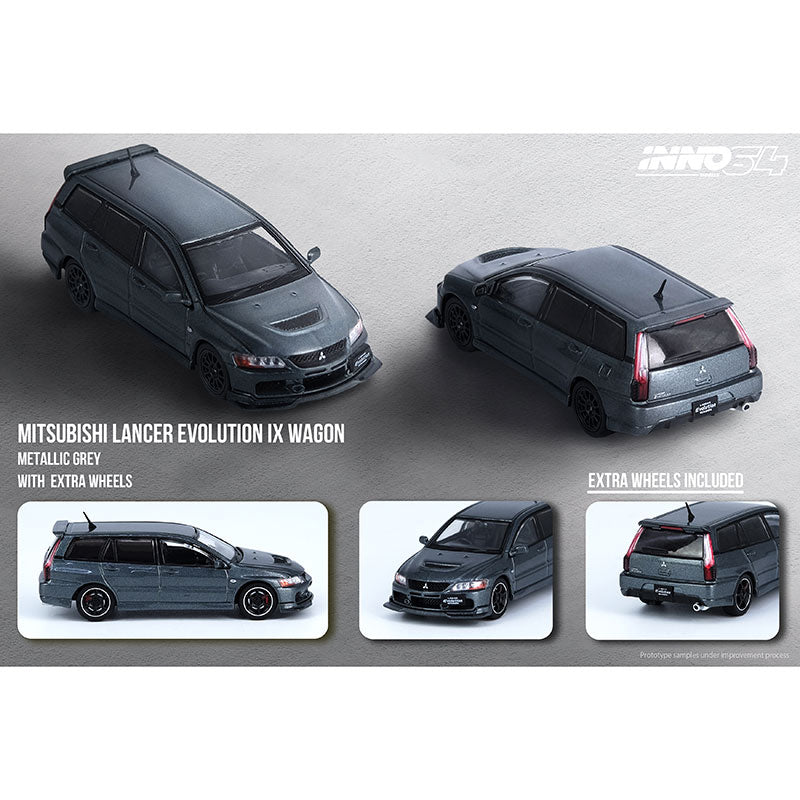 Inno64 1:64 Mitsubishi Lancer Evolution IX Wagon 1:64 With Extra Wheels Grey