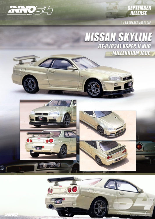 Inno64 1:64 Nissan Skyline GT-R R34 V-Spec II Nür Millenium Jade