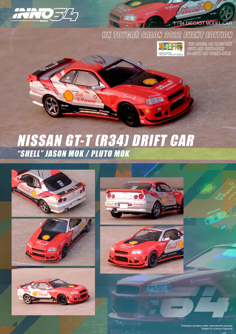 Inno64 1:64 x Tiny x Shell Nissan Skyline R34 GTT Drift Car Jason Mok / Pluto Mok