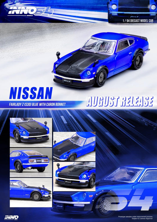 Inno64 1:64 Nissan Fairlady Z S30 Blue Metallic With Carbon Hood