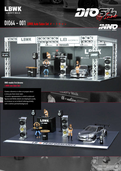 Inno64 1:64 LBWK Auto Salon Diorama Porsche 997 LBWK Chrome W/3 Figures