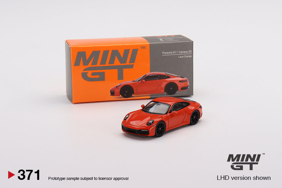 MiniGT 1:64 Porsche 911 (992) Carrera 4S Lava Orange MiJo Exclusive #371