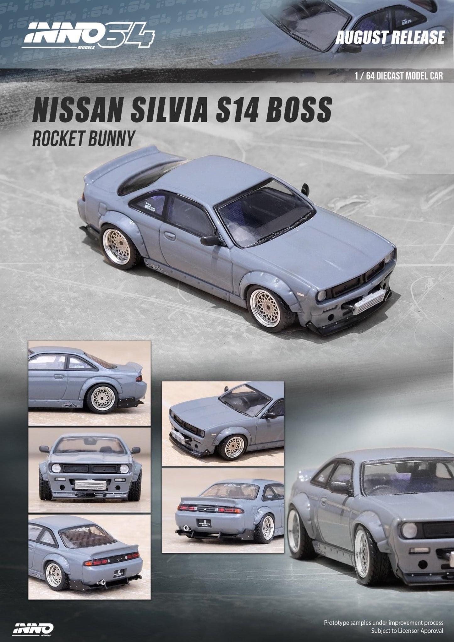 Inno64 1:64 Nissan Silvia S14 Boss Pandem Rocket Bunny Grey