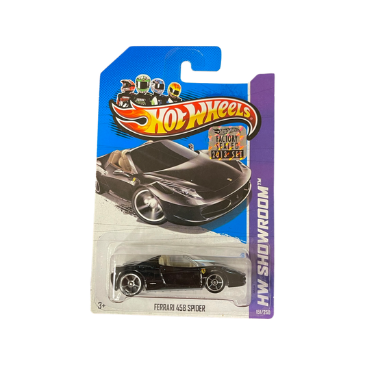 Hot Wheels 2013 Mainline Ferrari 458 Spider Black Factory Sealed