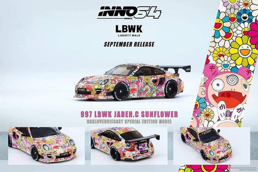 Inno64 1:64 Porsche 911 997 Liberty Walk Kaikai Kiki Takashi Murakami Sunflower Edition Car Model