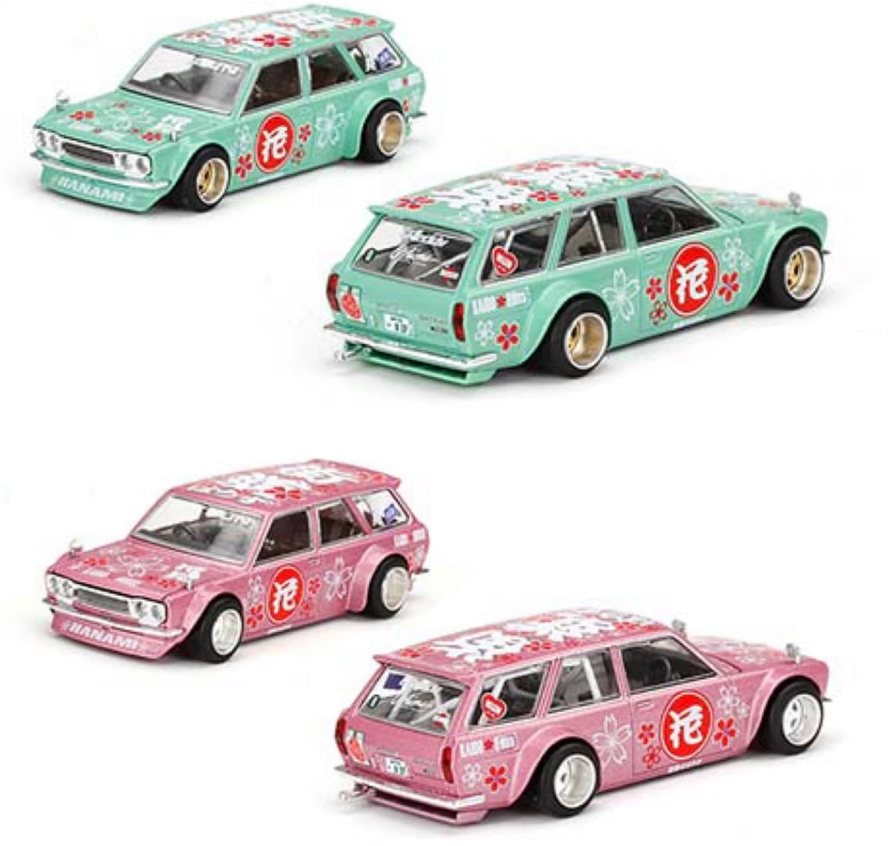 MiniGT x Kaido House 1:64 Nissan Datsun 510 Wagon Hanami V1 Pink & Green Pair